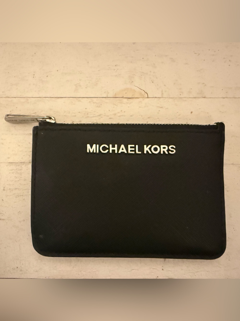 Michael Kors Black Zip coin pouch wallet with Silver Logo